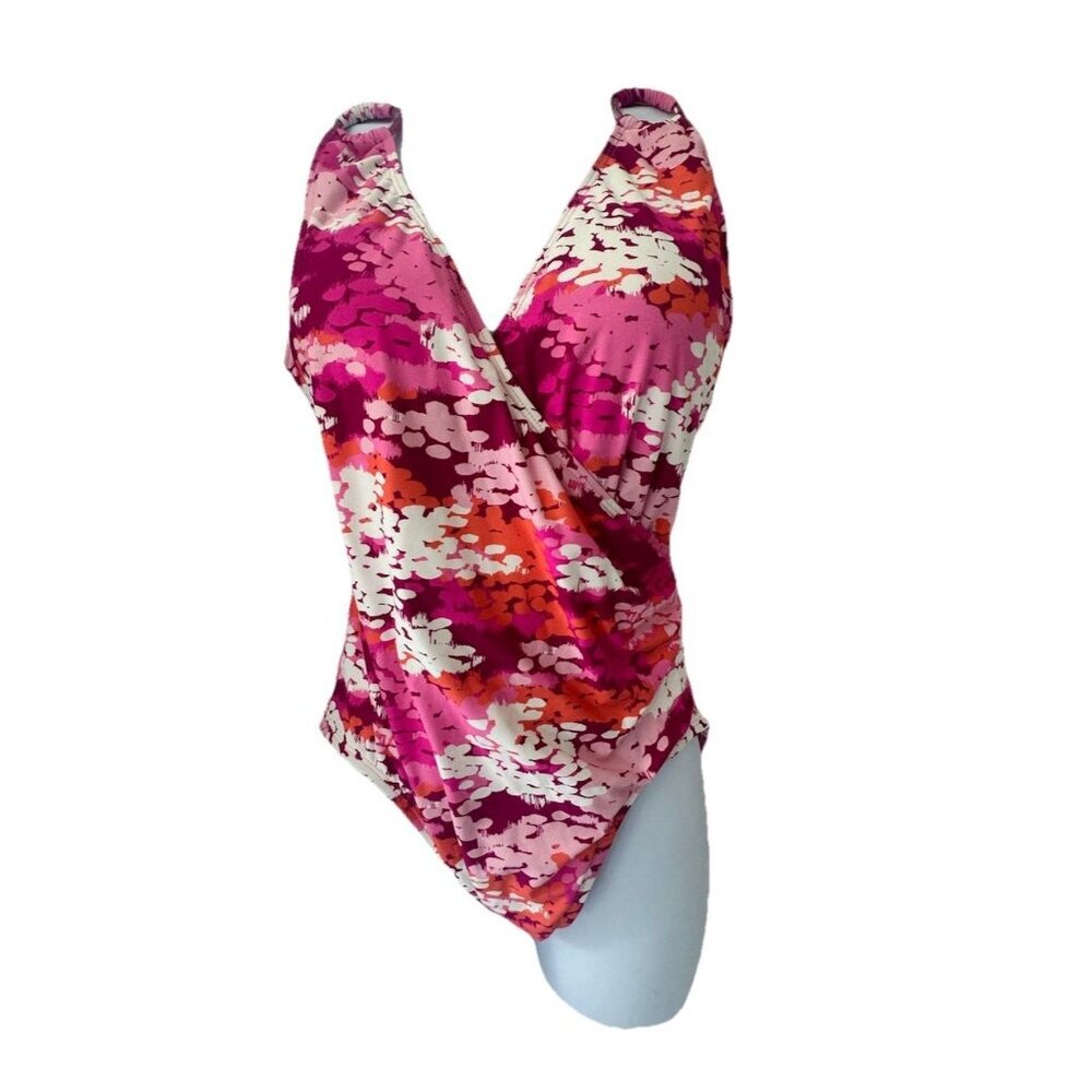 Brand New Carmen‎ Marc Valvo Women's Surplice-Neck One-Piece Swimsuit Size 14